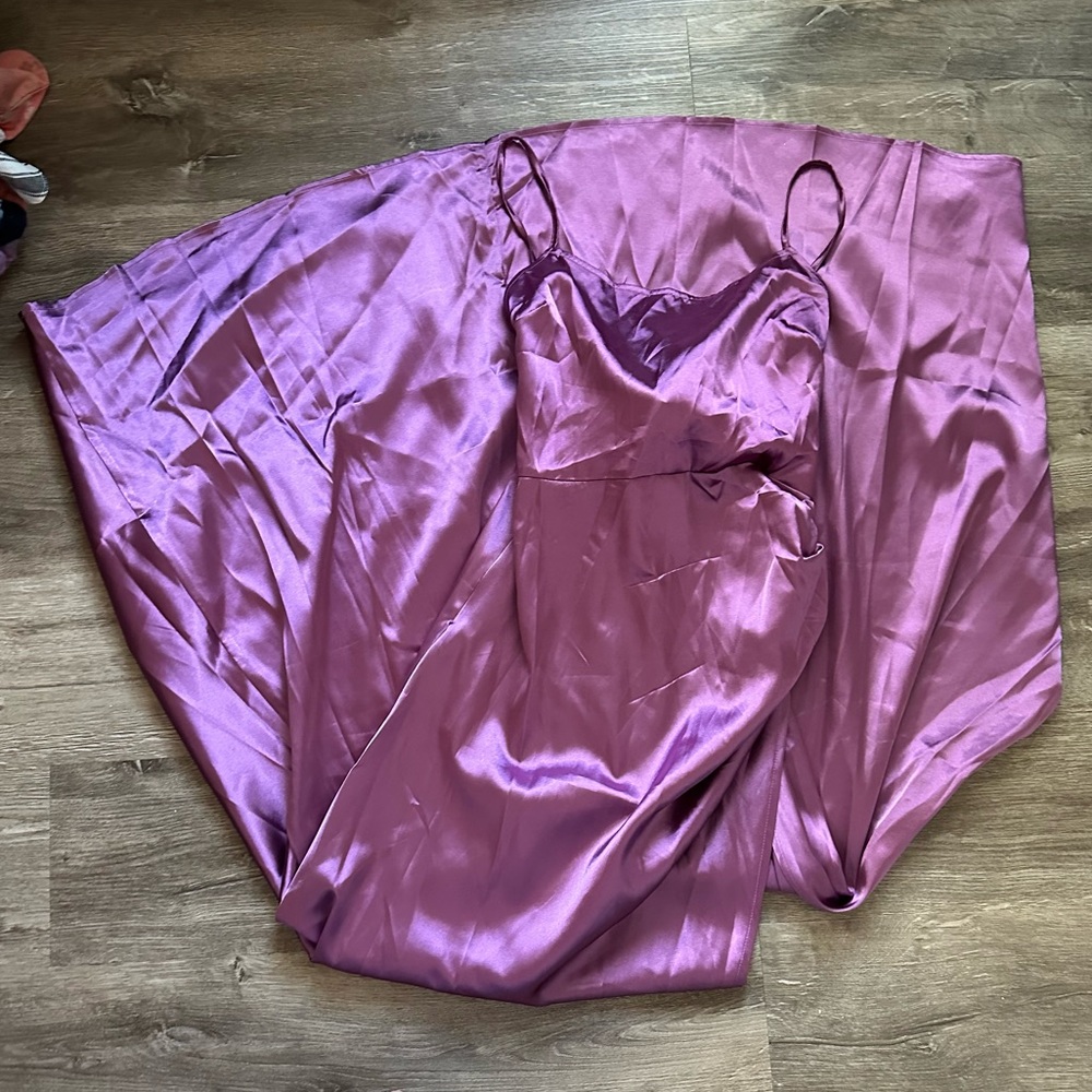 SHEIN BELLE Purple Satin Split Thigh Bridesmaid Dress - Picture 6 of 8